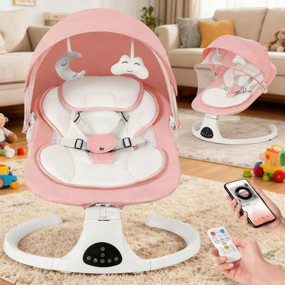 Electric Baby Swing&Bouncer For Newborns,Cradle With Music Speaker,3 Seat Positions,10 Lullabies,5 Speed Settings,Remote Control&Dual Power Supply