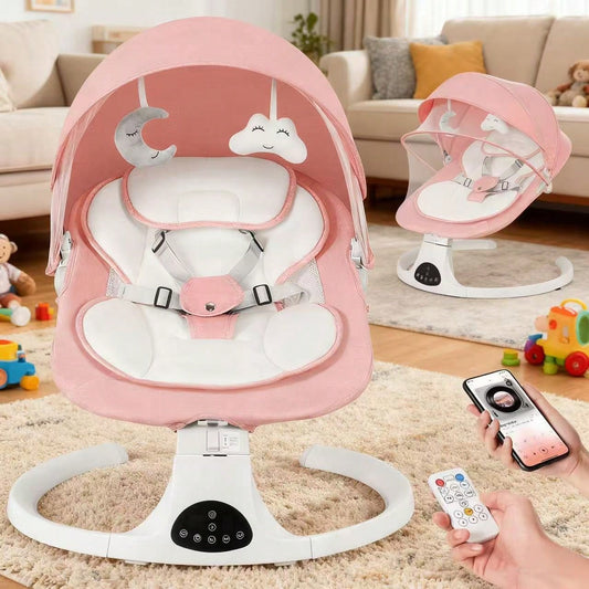 Electric Baby Swing&Bouncer For Newborns,Cradle With Music Speaker,3 Seat Positions,10 Lullabies,5 Speed Settings,Remote Control&Dual Power Supply