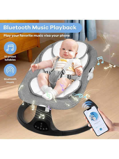 Electric Baby Swing&Bouncer For Newborns,Cradle With Music Speaker,3 Seat Positions,10 Lullabies,5 Speed Settings,Remote Control&Dual Power Supply