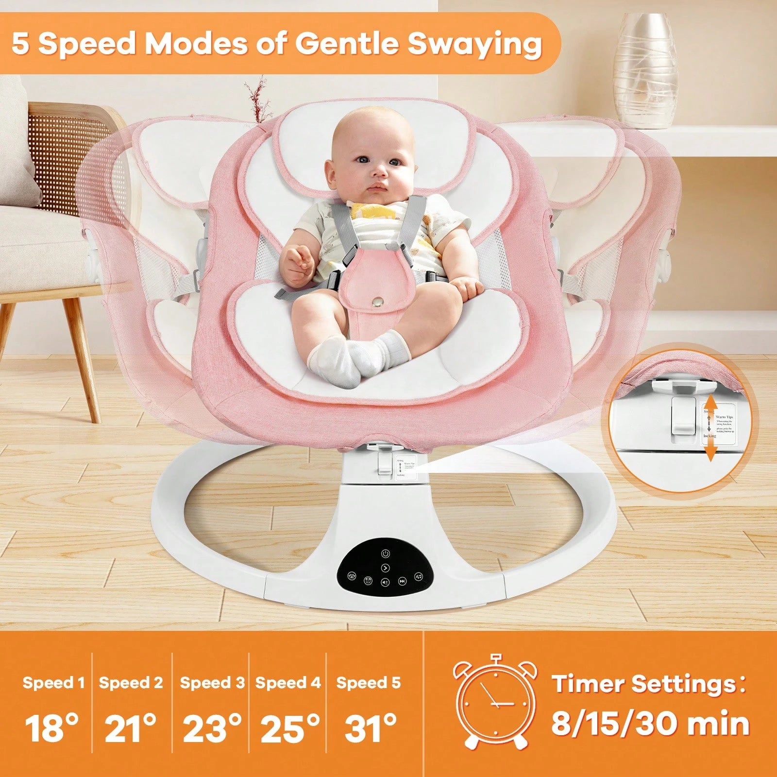 Electric Baby Swing&Bouncer For Newborns,Cradle With Music Speaker,3 Seat Positions,10 Lullabies,5 Speed Settings,Remote Control&Dual Power Supply