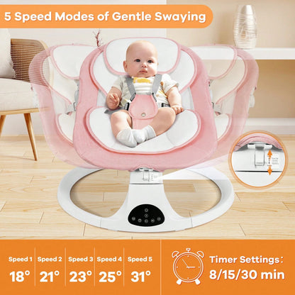Electric Baby Swing&Bouncer For Newborns,Cradle With Music Speaker,3 Seat Positions,10 Lullabies,5 Speed Settings,Remote Control&Dual Power Supply