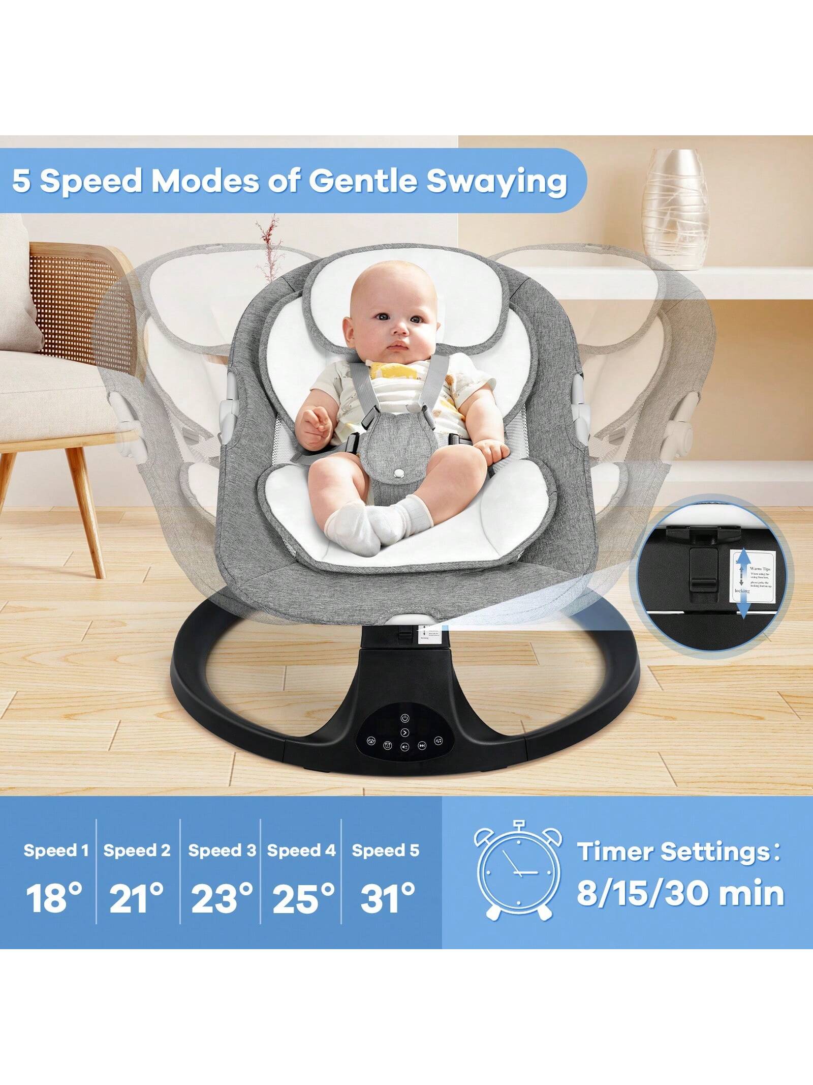 Electric Baby Swing&Bouncer For Newborns,Cradle With Music Speaker,3 Seat Positions,10 Lullabies,5 Speed Settings,Remote Control&Dual Power Supply