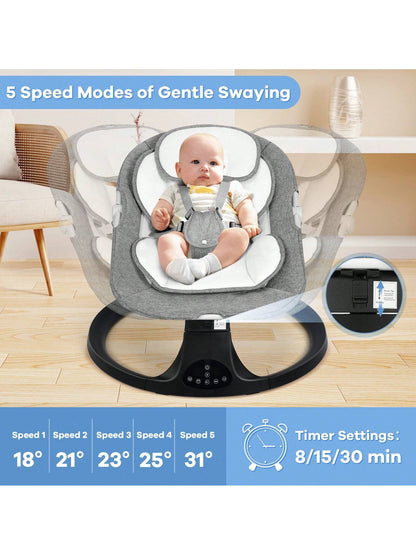 Electric Baby Swing&Bouncer For Newborns,Cradle With Music Speaker,3 Seat Positions,10 Lullabies,5 Speed Settings,Remote Control&Dual Power Supply