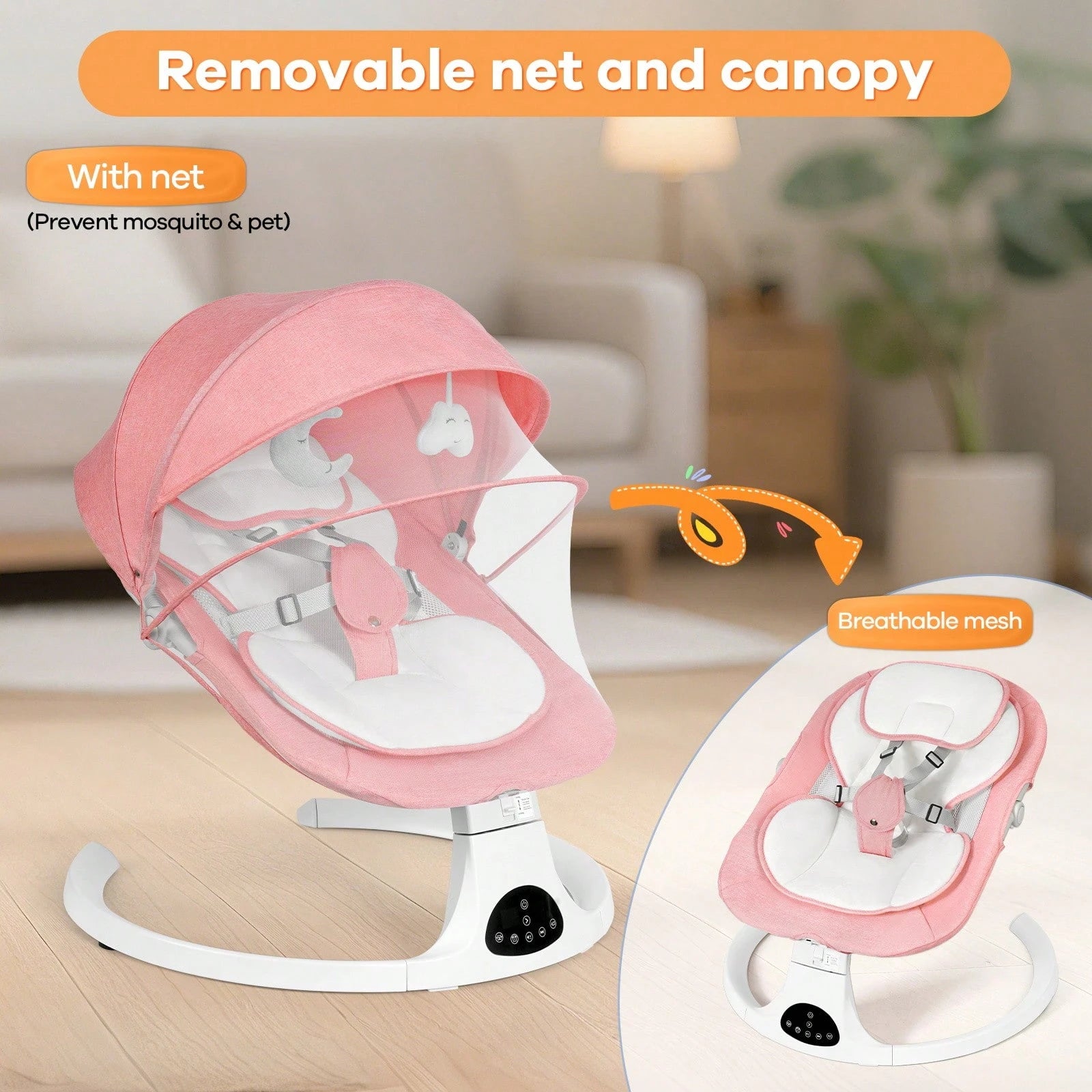 Electric Baby Swing&Bouncer For Newborns,Cradle With Music Speaker,3 Seat Positions,10 Lullabies,5 Speed Settings,Remote Control&Dual Power Supply