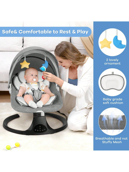 Electric Baby Swing&Bouncer For Newborns,Cradle With Music Speaker,3 Seat Positions,10 Lullabies,5 Speed Settings,Remote Control&Dual Power Supply