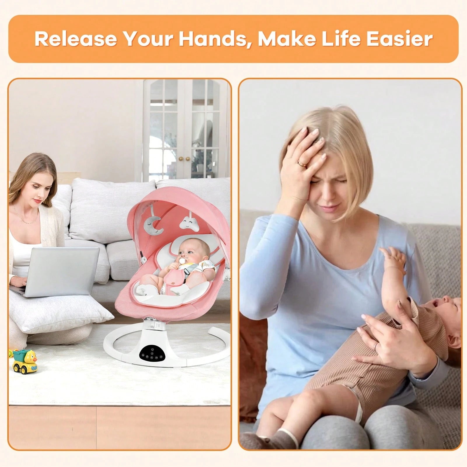 Electric Baby Swing&Bouncer For Newborns,Cradle With Music Speaker,3 Seat Positions,10 Lullabies,5 Speed Settings,Remote Control&Dual Power Supply