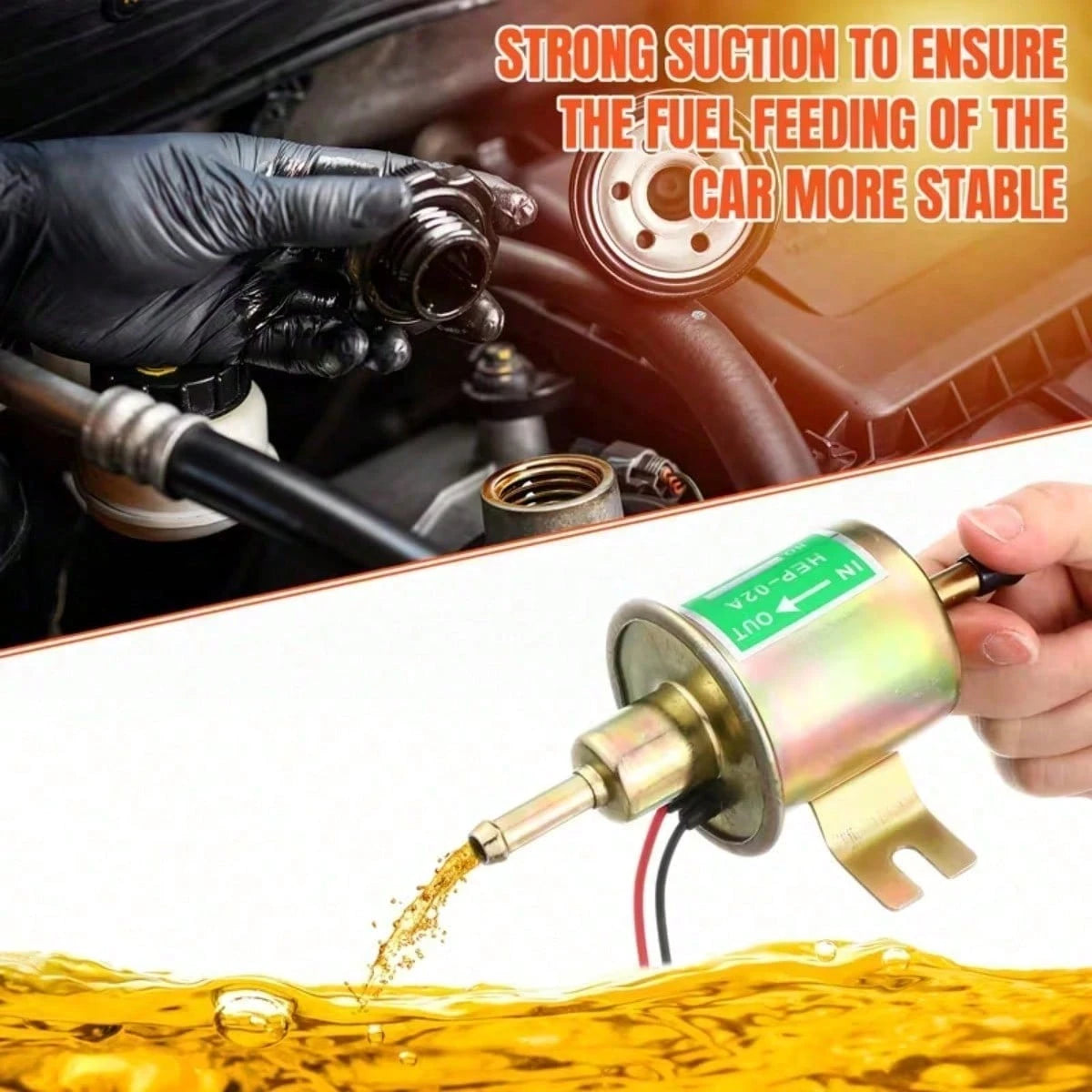 Electric Fuel Pump Kit 12V Universal Low Pressure 4-7 Psi Gas Inline Pump With 2 Fuel Filter And 8 Hose Clamp Carburetor Hep-02A Lawn Mower Transfer Machine, Without Battery, 12 Volt Fuel Pump