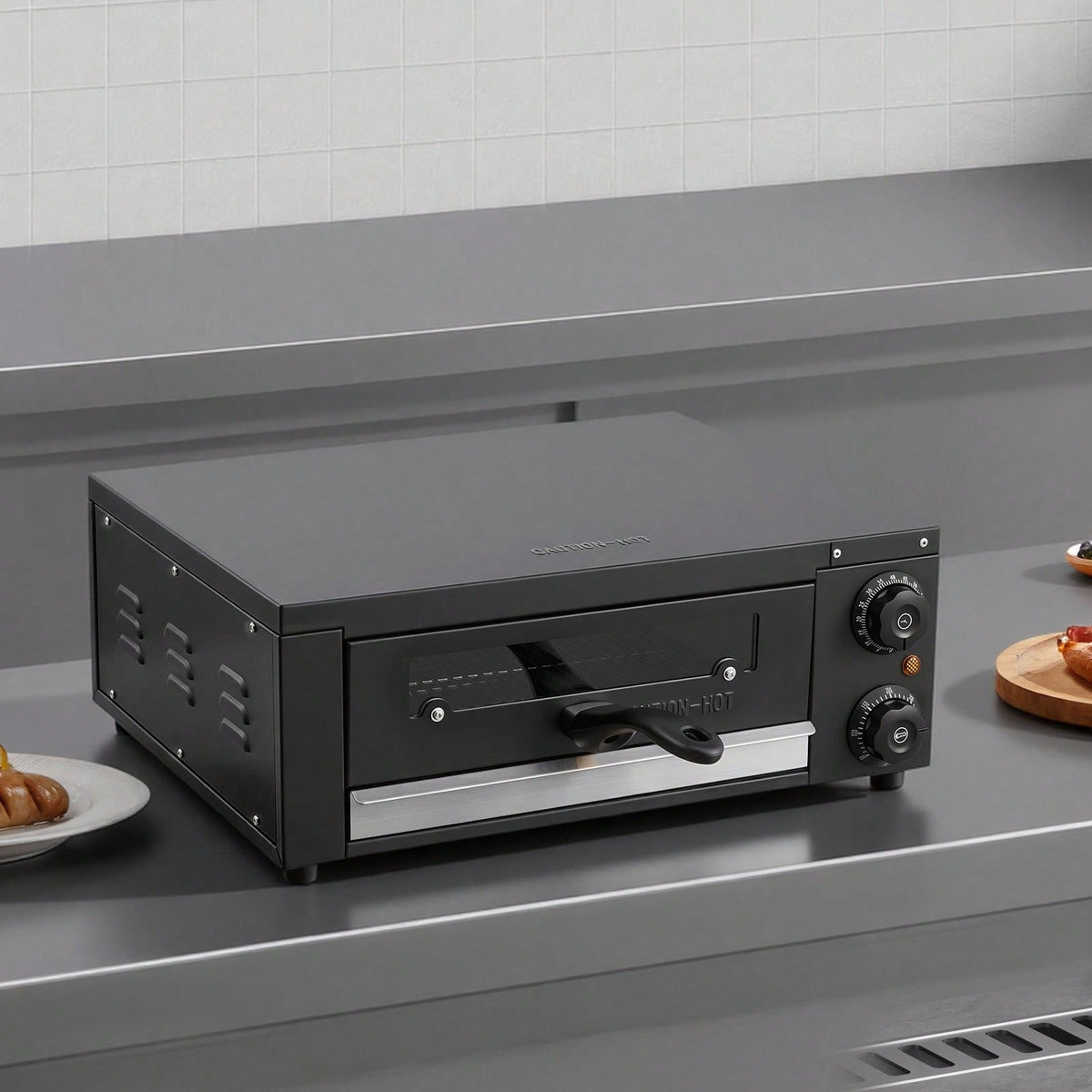 Electric Pizza Oven, 12 In Countertop Pizza Oven, 77 To 572°F Temp Range, 1450W Indoor Pizzas Maker W/Timing & Temp Control, Pizzas Cooker W/Dual Heat Tube, Grill Rack, For Kitchen & Commercial