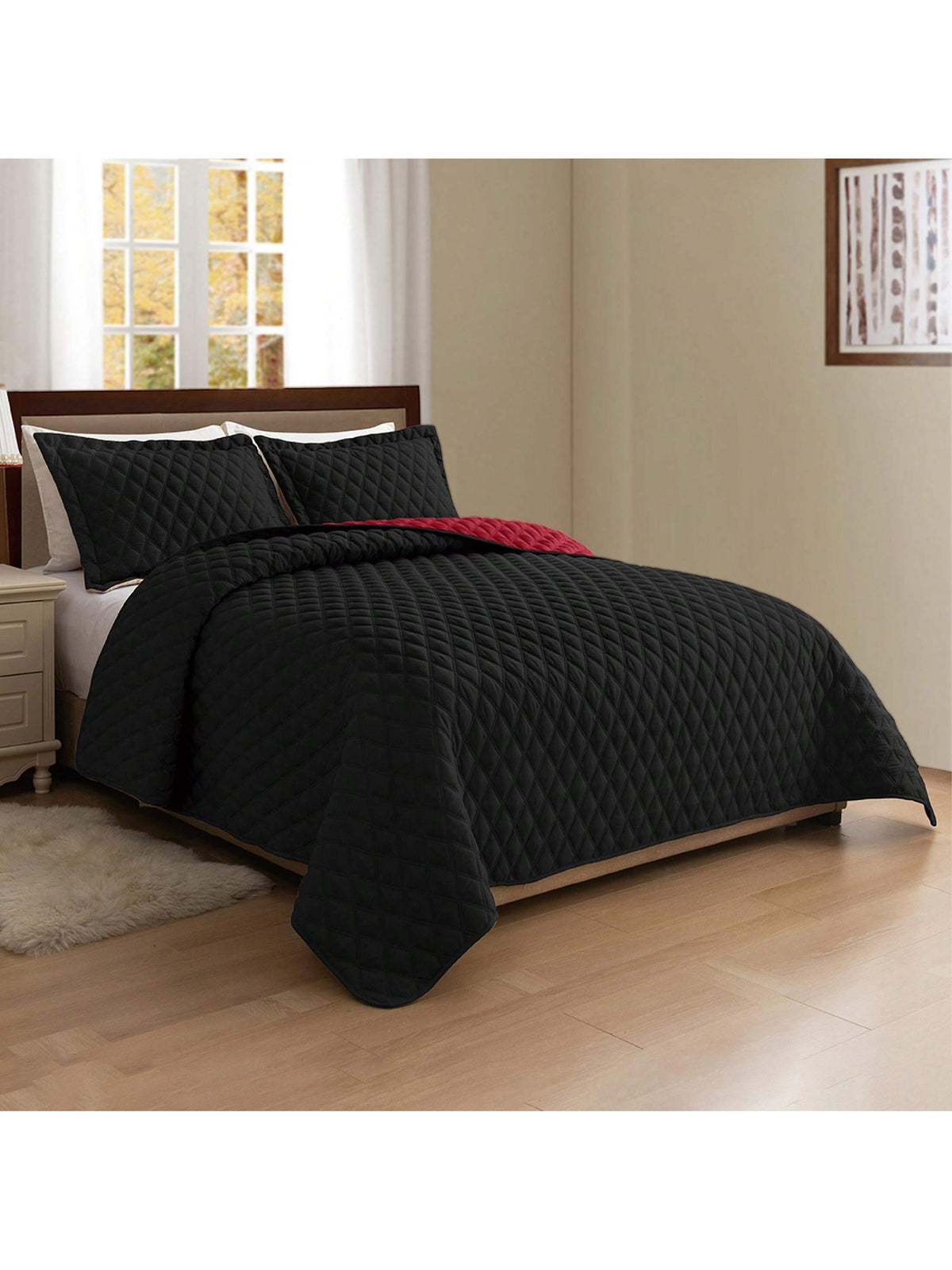 Elegant Comfort 3pcs Diamond Quilt Set Bedspreads, Ultra-Soft Comfortable Bedspread With 2 Pillow Shams Bedding, Machine Washable, Quilted Reversible Bedspread Coverlet Set, Full/Queen, King/Californi