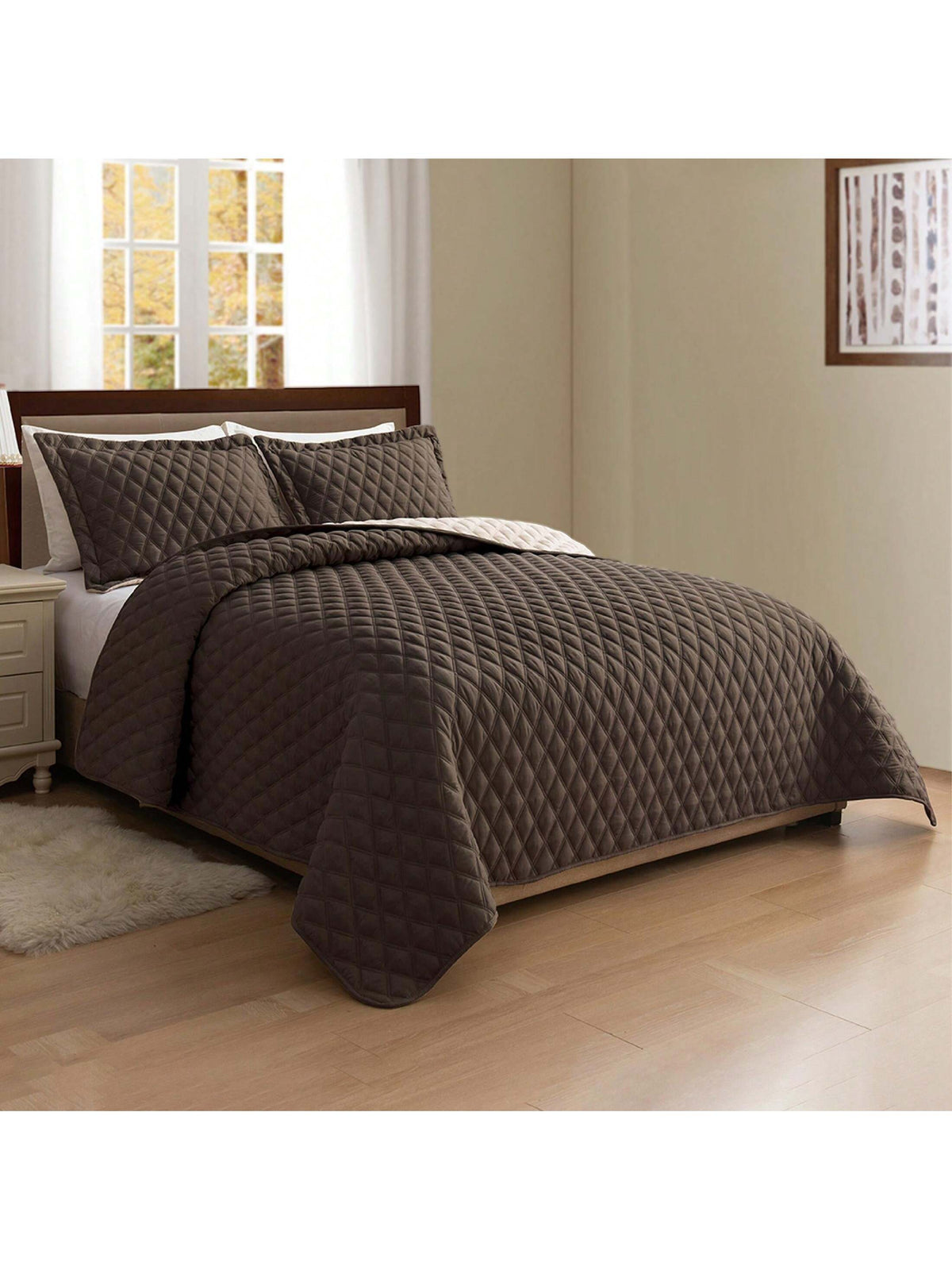 Elegant Comfort 3pcs Diamond Quilt Set Bedspreads, Ultra-Soft Comfortable Bedspread With 2 Pillow Shams Bedding, Machine Washable, Quilted Reversible Bedspread Coverlet Set, Full/Queen, King/Californi