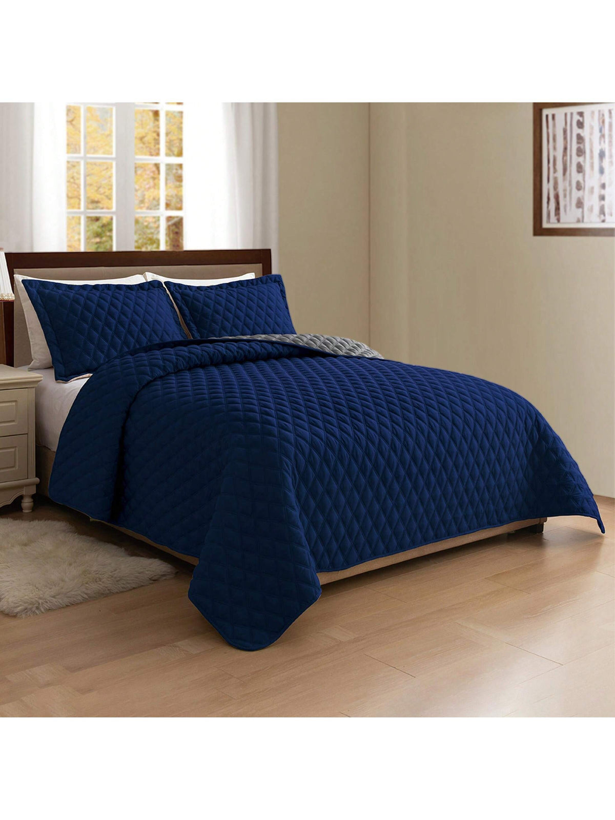 Elegant Comfort 3pcs Diamond Quilt Set Bedspreads, Ultra-Soft Comfortable Bedspread With 2 Pillow Shams Bedding, Machine Washable, Quilted Reversible Bedspread Coverlet Set, Full/Queen, King/Californi
