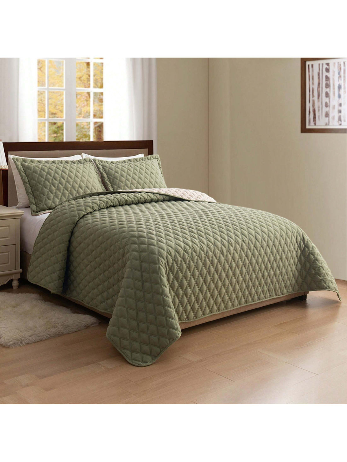 Elegant Comfort 3pcs Diamond Quilt Set Bedspreads, Ultra-Soft Comfortable Bedspread With 2 Pillow Shams Bedding, Machine Washable, Quilted Reversible Bedspread Coverlet Set, Full/Queen, King/Californi