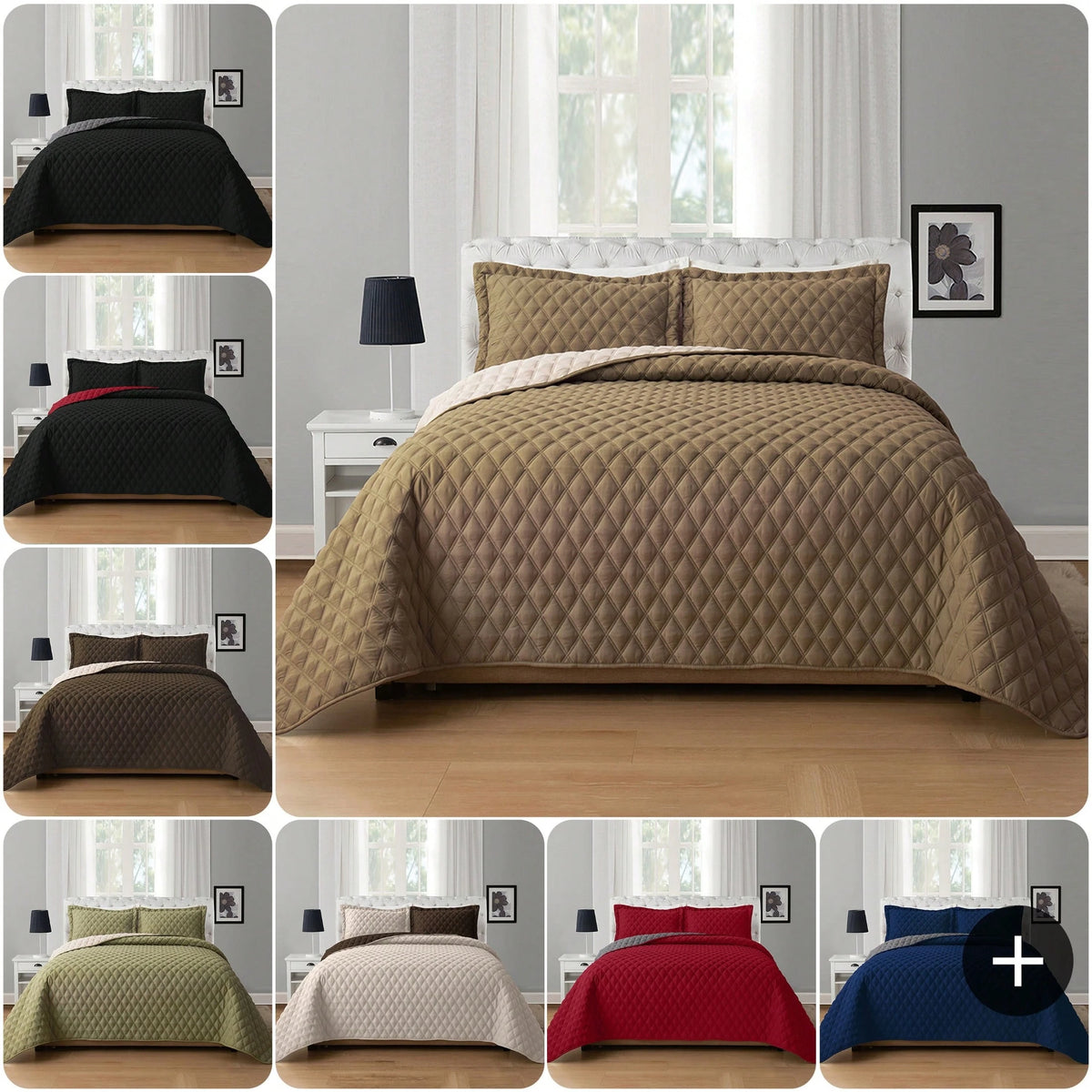 Elegant Comfort 3pcs Diamond Quilt Set Bedspreads, Ultra-Soft Comfortable Bedspread With 2 Pillow Shams Bedding, Machine Washable, Quilted Reversible Bedspread Coverlet Set, Full/Queen, King/Californi