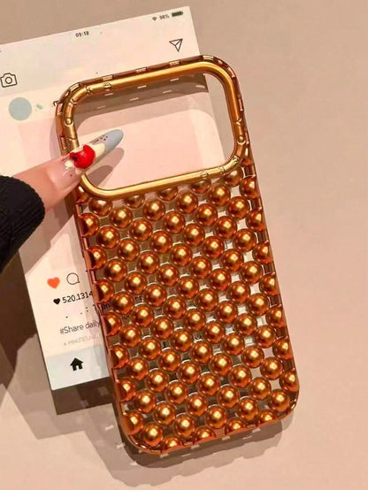 Elegant Hollow Steel Bead Electroplated Matte Silver Phone Case Compatible With Iphone 16, IPhone 15 Pro Max, IPhone 17/17 Pro/17 Pro Max, New IPhone 14 Soft Case, IPhone 13 Anti-Fall Protective Cover