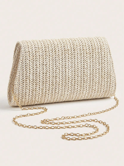 Elegant Large Women's PU Material Clutch Bag, With Detachable Chain, Suitable For Weddings, Parties, Banquets And Other Occasions