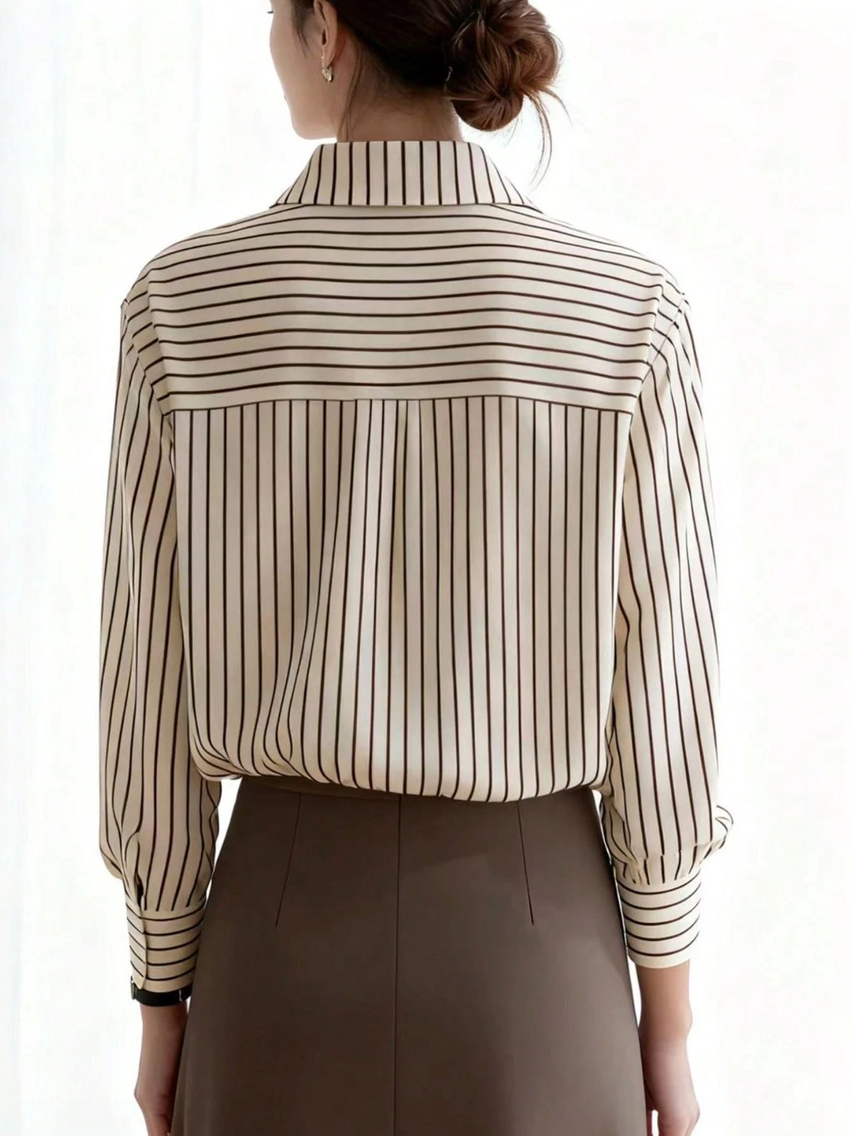 Elegant Long Sleeve Striped Shirt, Vintage Commuter Design Top Spring, For Women