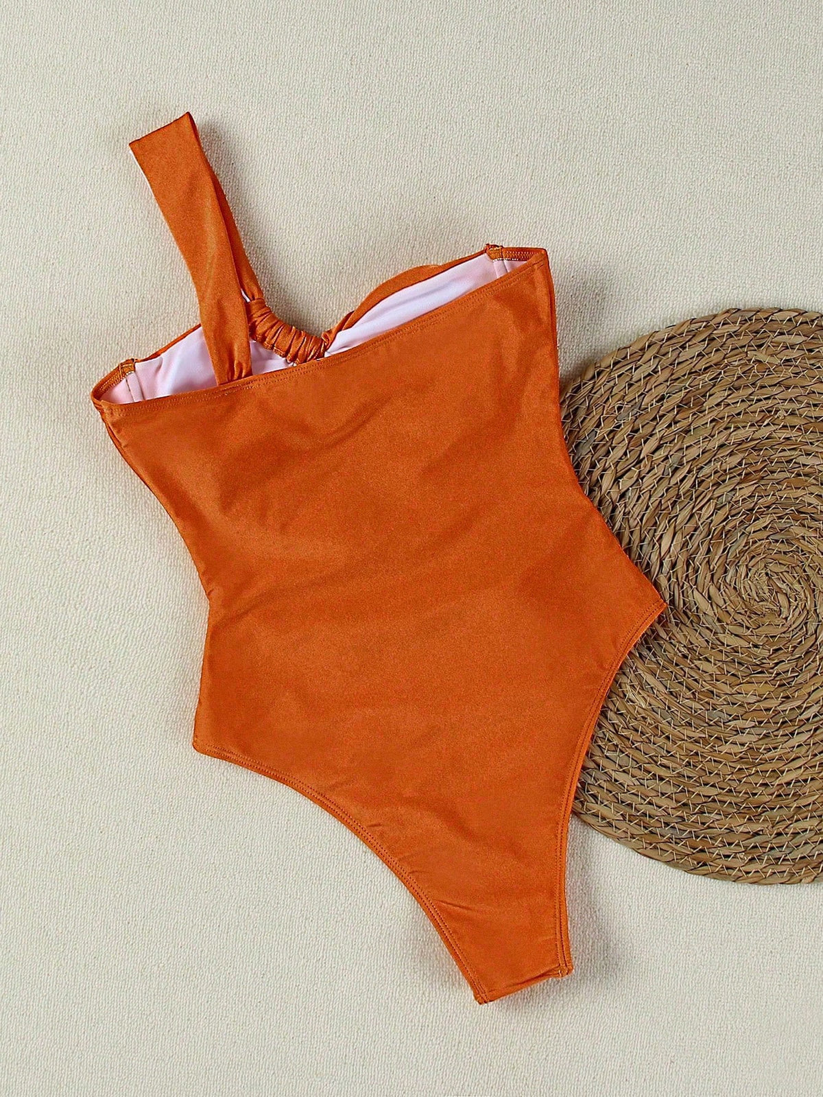 Elegant Sexy Deep Orange One-Shoulder Hollow-Out Women's One-Piece Swimsuit, Suitable For Spring/Summer, Beach Vacation, Party And Date