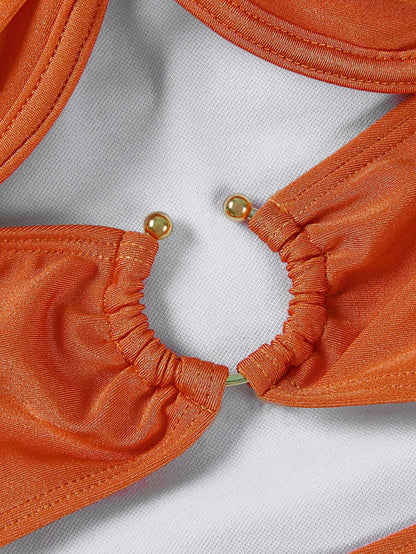 Elegant Sexy Deep Orange One-Shoulder Hollow-Out Women's One-Piece Swimsuit, Suitable For Spring/Summer, Beach Vacation, Party And Date