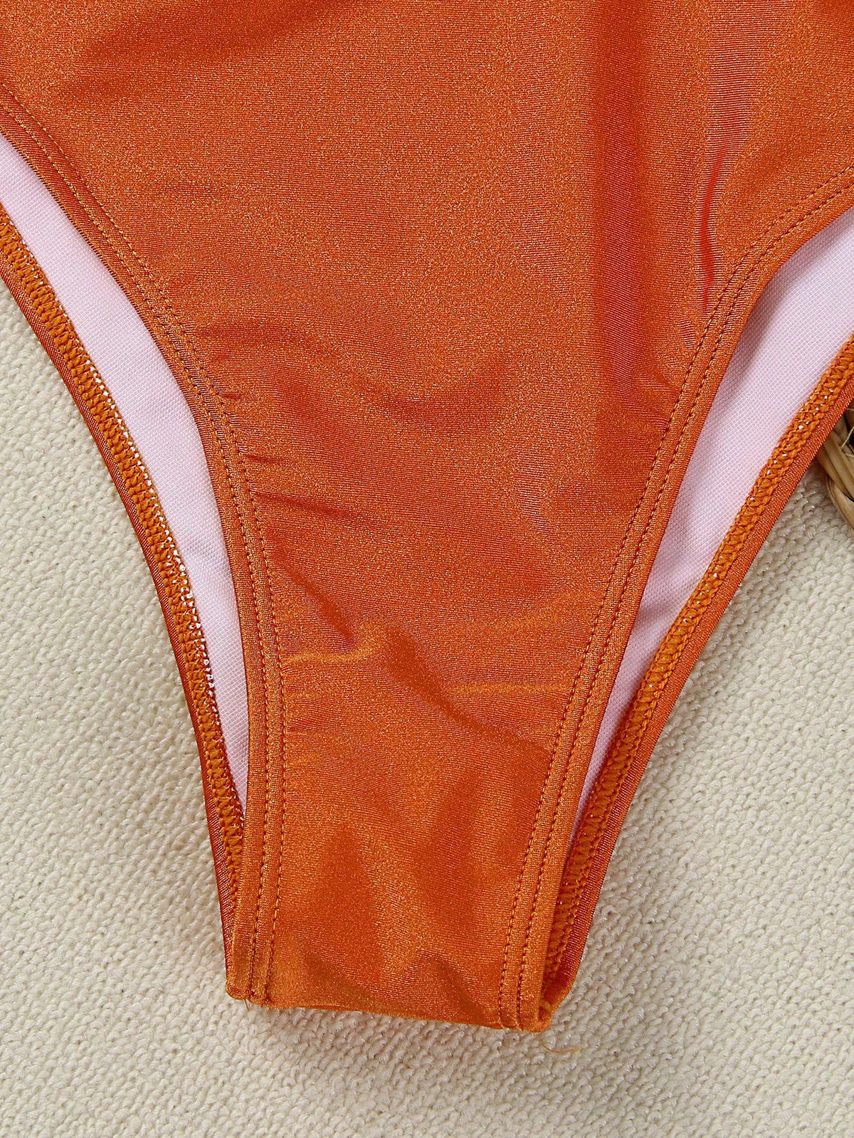 Elegant Sexy Deep Orange One-Shoulder Hollow-Out Women's One-Piece Swimsuit, Suitable For Spring/Summer, Beach Vacation, Party And Date
