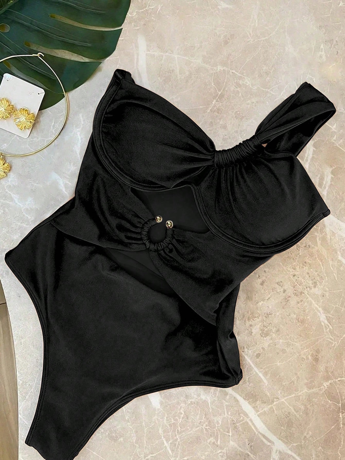 Elegant Sexy Deep Orange One-Shoulder Hollow-Out Women's One-Piece Swimsuit, Suitable For Spring/Summer, Beach Vacation, Party And Date