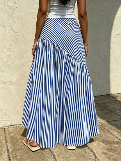 Elegant Spring Autumn All-Season Versatile French Casual Bohemian Style Woven Fabric Flare A-Line Women's Long Skirt Summer