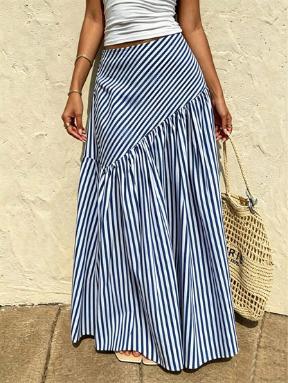 Elegant Spring Autumn All-Season Versatile French Casual Bohemian Style Woven Fabric Flare A-Line Women's Long Skirt Summer