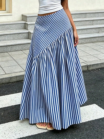 Elegant Spring Autumn All-Season Versatile French Casual Bohemian Style Woven Fabric Flare A-Line Women's Long Skirt Summer