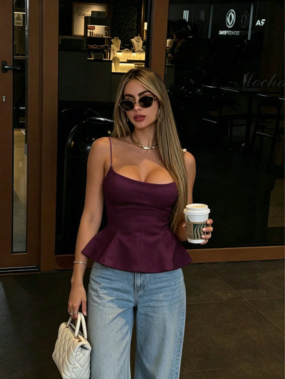 Elegant Women's Camisole, Spaghetti Strap, Short Design, Flared Hem, Ideal Choice For Summer Fashion Casual