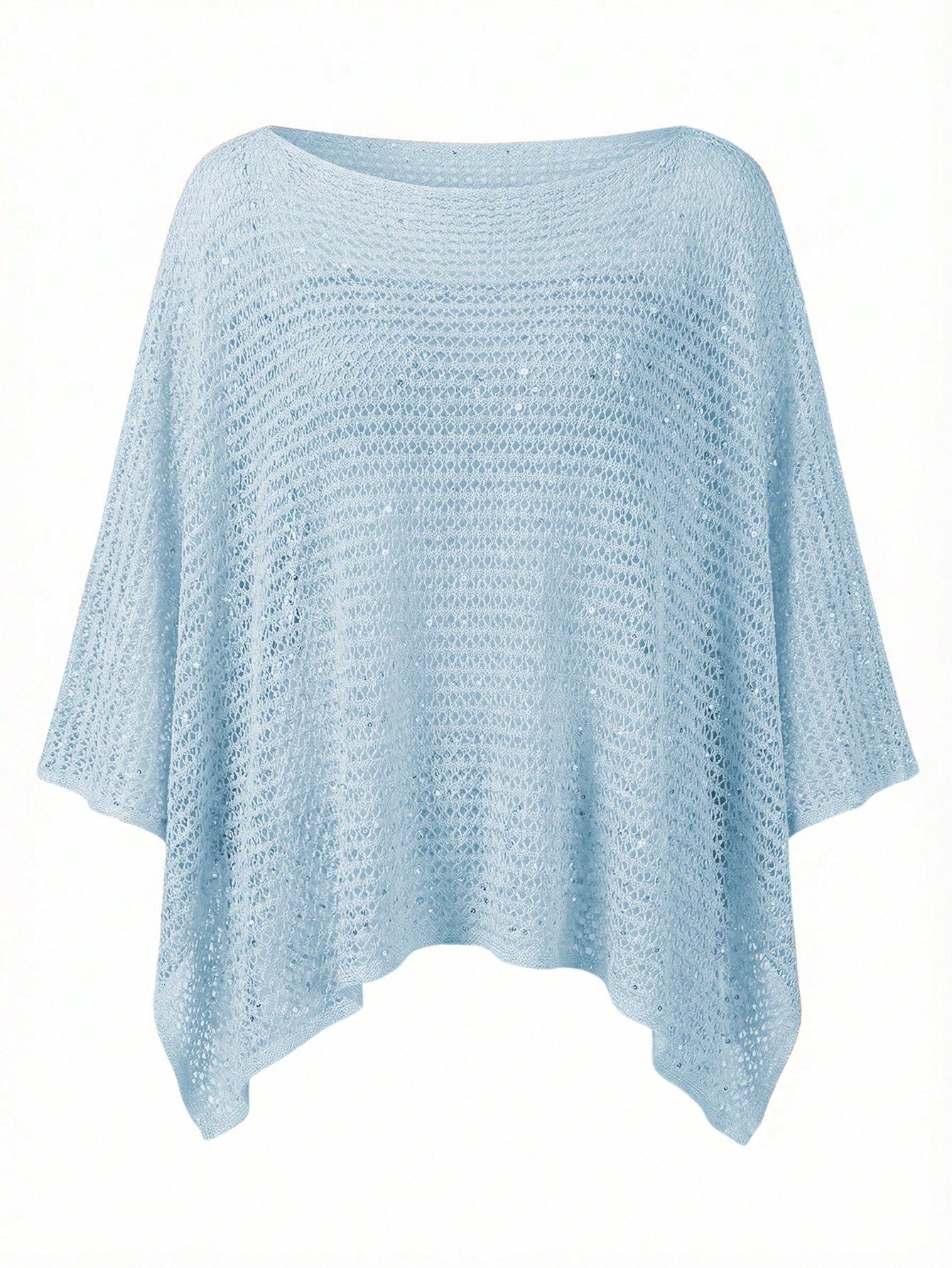 Elegant Women's Spring/Summer Fashion Casual Vacation Beach Pink Knit Hollow-Out Sequin Boat Neck Sheer Pullover Hoodie