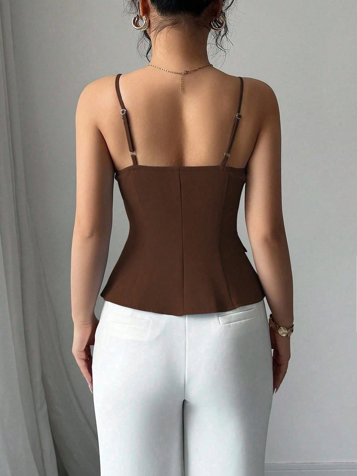 Elenzga 2025 New Blue Asymmetric Design Fashionable Versatile Commuting Casual Cinched Waist Camisole