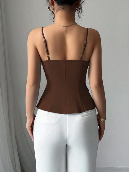 Elenzga 2025 New Blue Asymmetric Design Fashionable Versatile Commuting Casual Cinched Waist Camisole