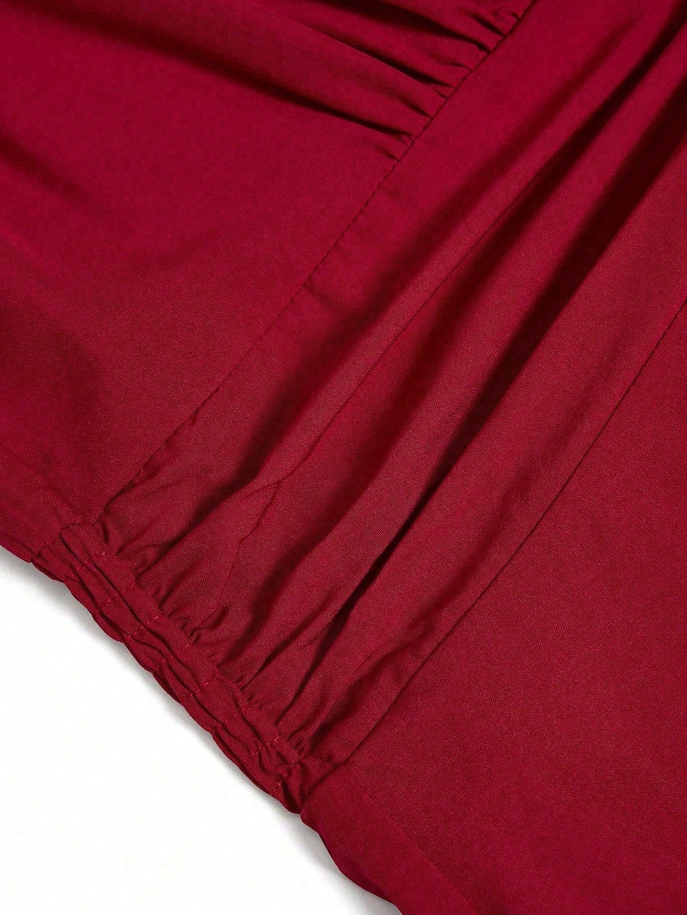 Elenzga Burgundy Red Summer Elegant French Style V-Neck Sleeveless Waist Cinched A-Line Long Dress,Holiday Dining Resort Design Vintage Fashion For Women