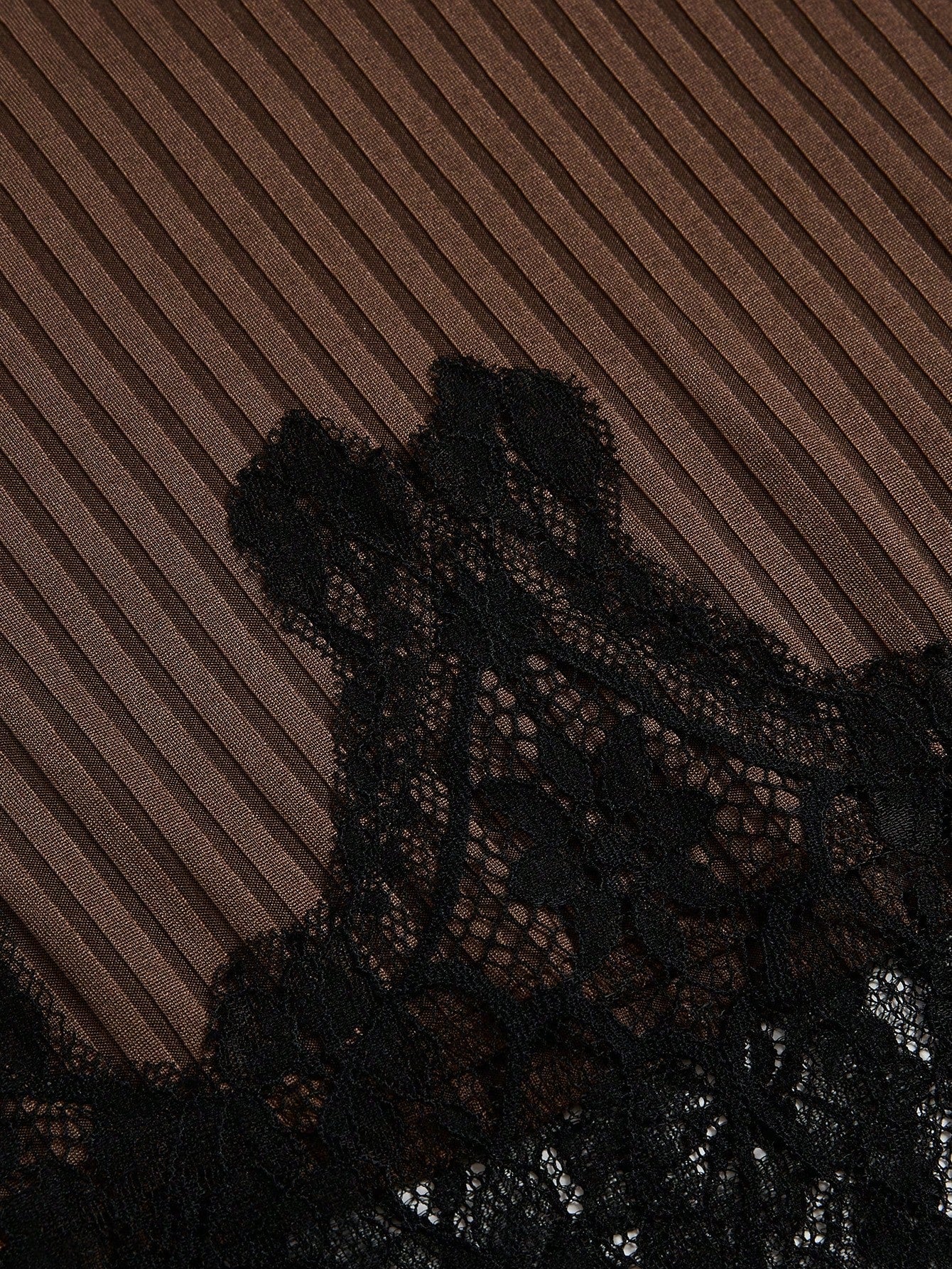 Elenzga Elegant Gentle Style Coffee Color Ribbed Lace Patchwork Fitted Bodycon Women's Skirt