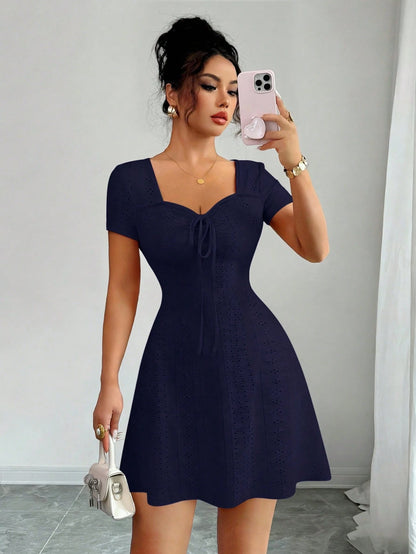 Elenzga New Summer Buttercream Knitted Jacquard Sexy Slim Fit Tie-Front Mini Dress For Women