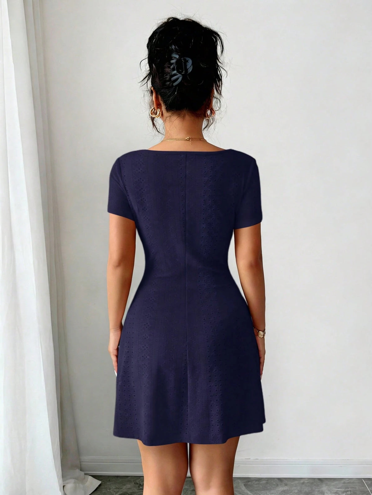 Elenzga New Summer Buttercream Knitted Jacquard Sexy Slim Fit Tie-Front Mini Dress For Women