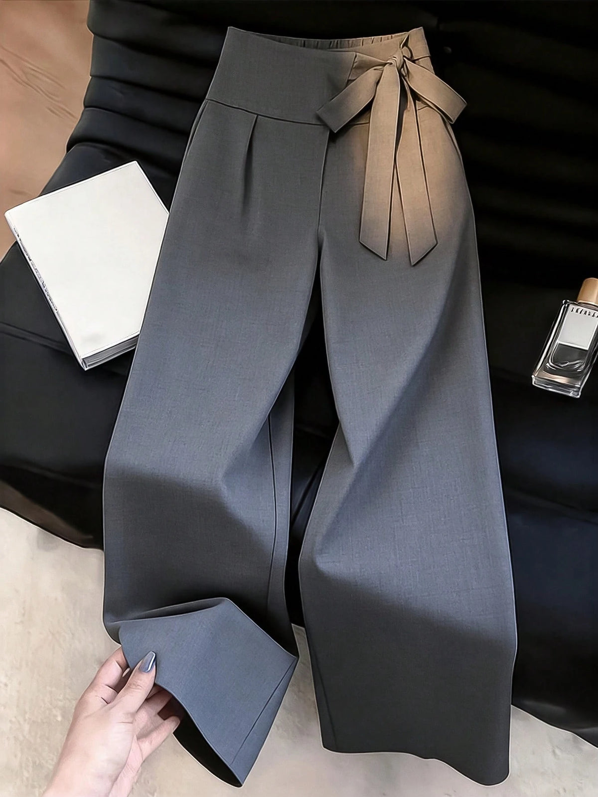 Elenzga Premium Vintage Elegant Lace-Up Lightweight Luxury Casual Versatile Commute Office Travel French Style Exquisite Women's Long Pants