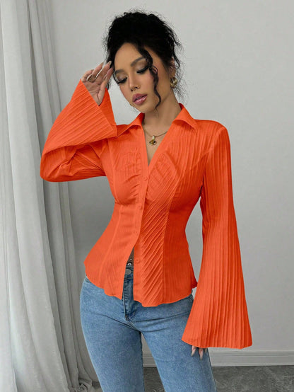 Elenzga Women's French Style Shirt, Cinched Waist, Autumn Casual Spring Fall For Women