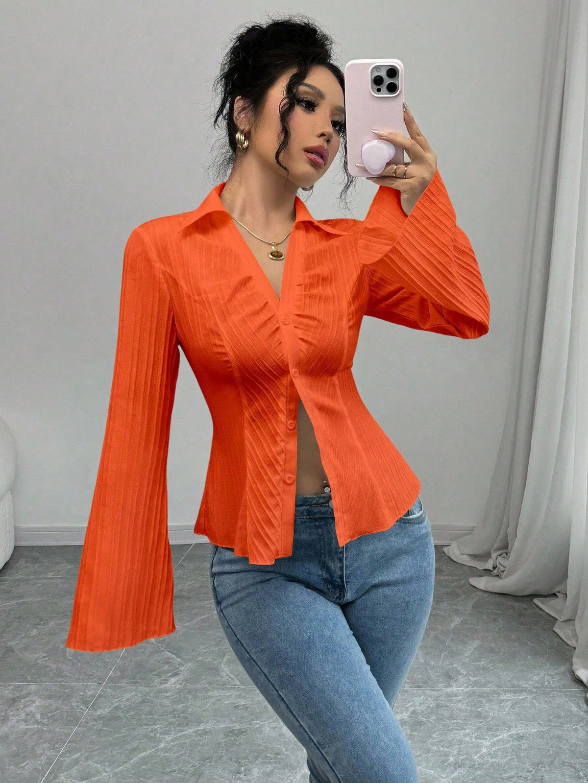 Elenzga Women's French Style Shirt, Cinched Waist, Autumn Casual Spring Fall For Women