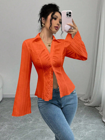 Elenzga Women's French Style Shirt, Cinched Waist, Autumn Casual Spring Fall For Women