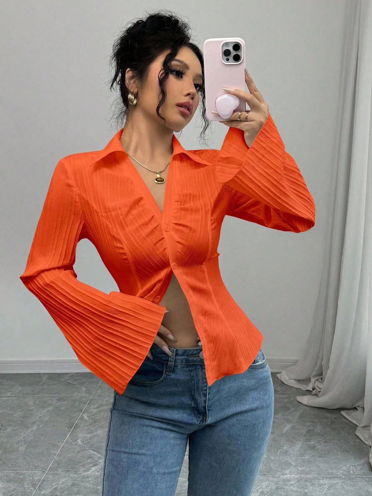 Elenzga Women's French Style Shirt, Cinched Waist, Autumn Casual Spring Fall For Women