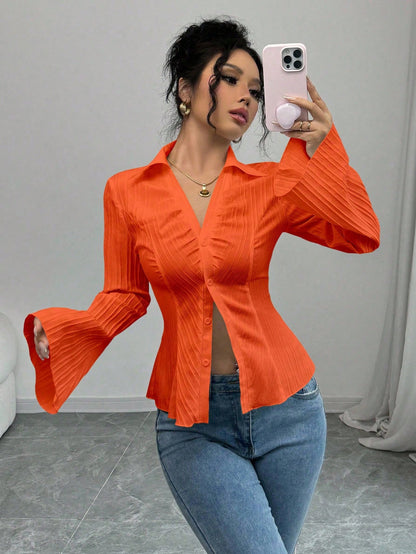 Elenzga Women's French Style Shirt, Cinched Waist, Autumn Casual Spring Fall For Women