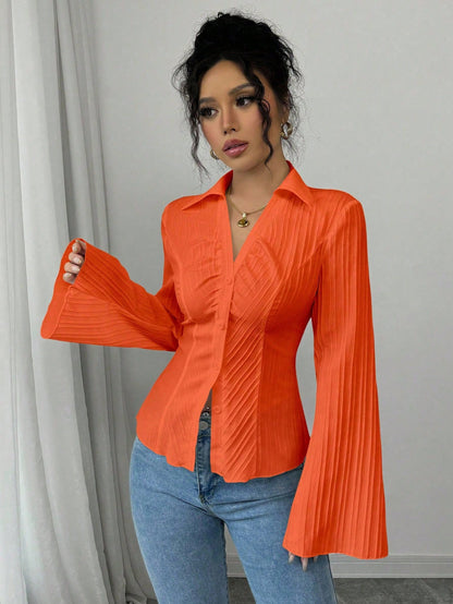 Elenzga Women's French Style Shirt, Cinched Waist, Autumn Casual Spring Fall For Women