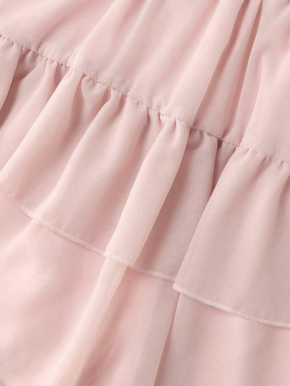 Elenzga Women's Sleeveless Tie-Front Bow Chiffon Dress,Elegant Baby Pink Summer Ruffled Layered Hem Dress,Classy Wedding Party Outfit,Versatile Casual Wear