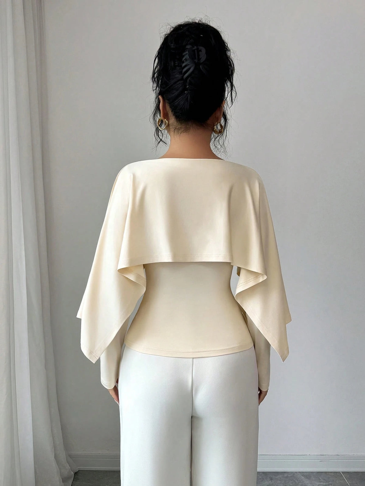 Elenzya New Design Women's Shawl Collar Long Sleeve Elastic Knit Top, Elegant Everyday Versatile Fitted Slim Fit T-Shirt