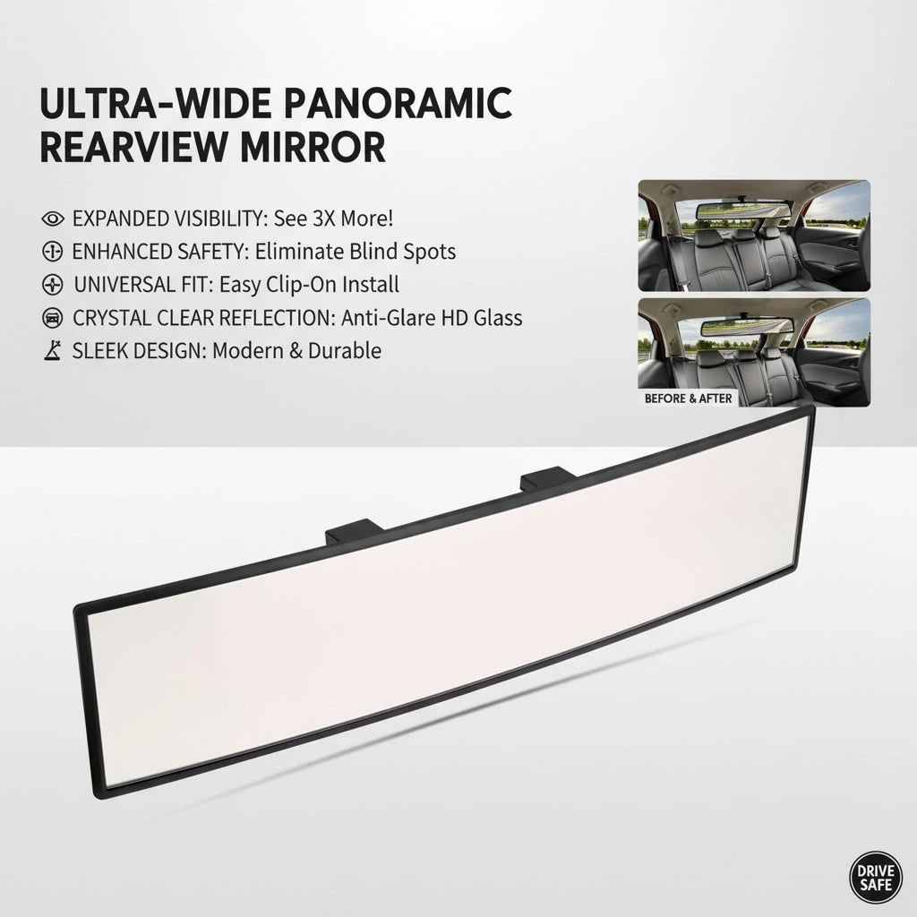 Eliminate Blind Spots: Extra Wide Convex Rearview Mirror For Cars. Enhanced Visibility Interior Mirror With Easy Installation, Universal Fit For Sedans & SUVs