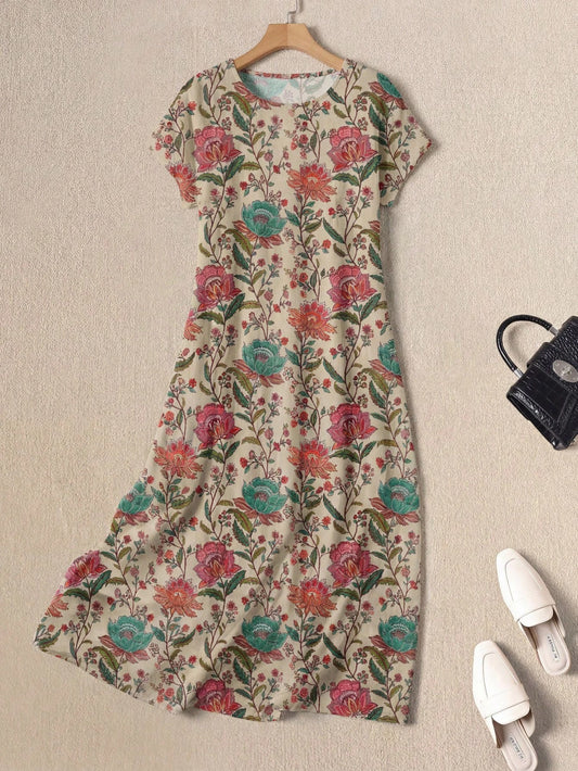 EMERY ROSE Casual Versatile Patterned Summer Dress For Women,Casual