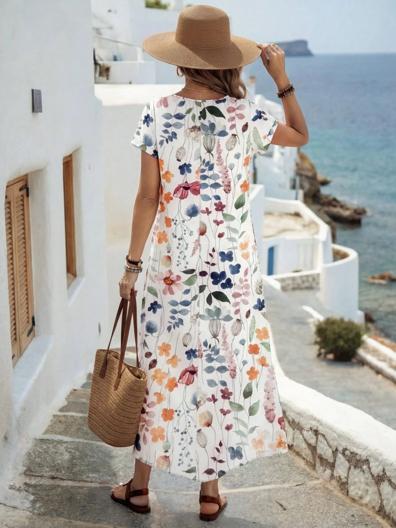 EMERY ROSE Casual Versatile Patterned Summer Dress For Women,Casual