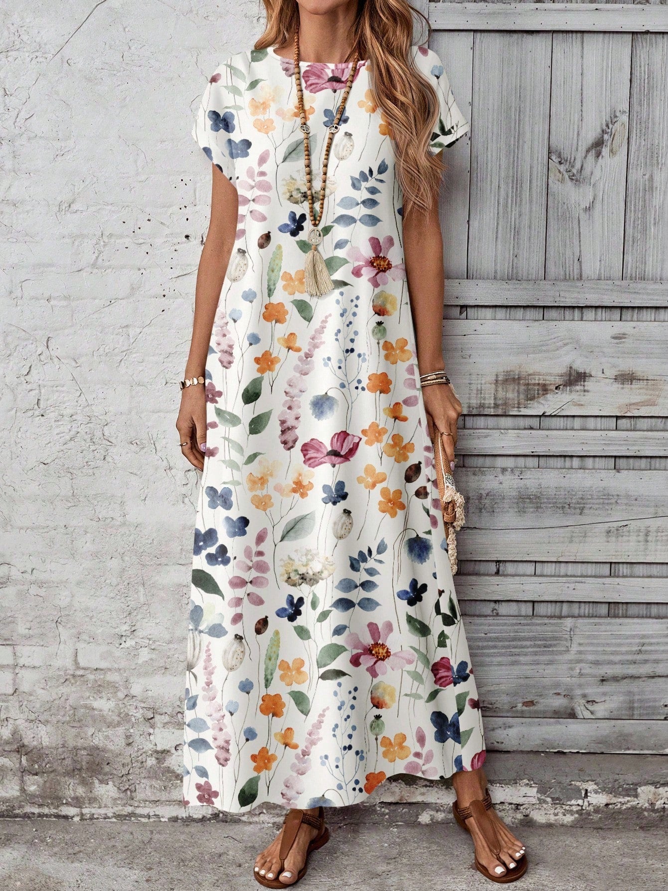 EMERY ROSE Casual Versatile Patterned Summer Dress For Women,Casual