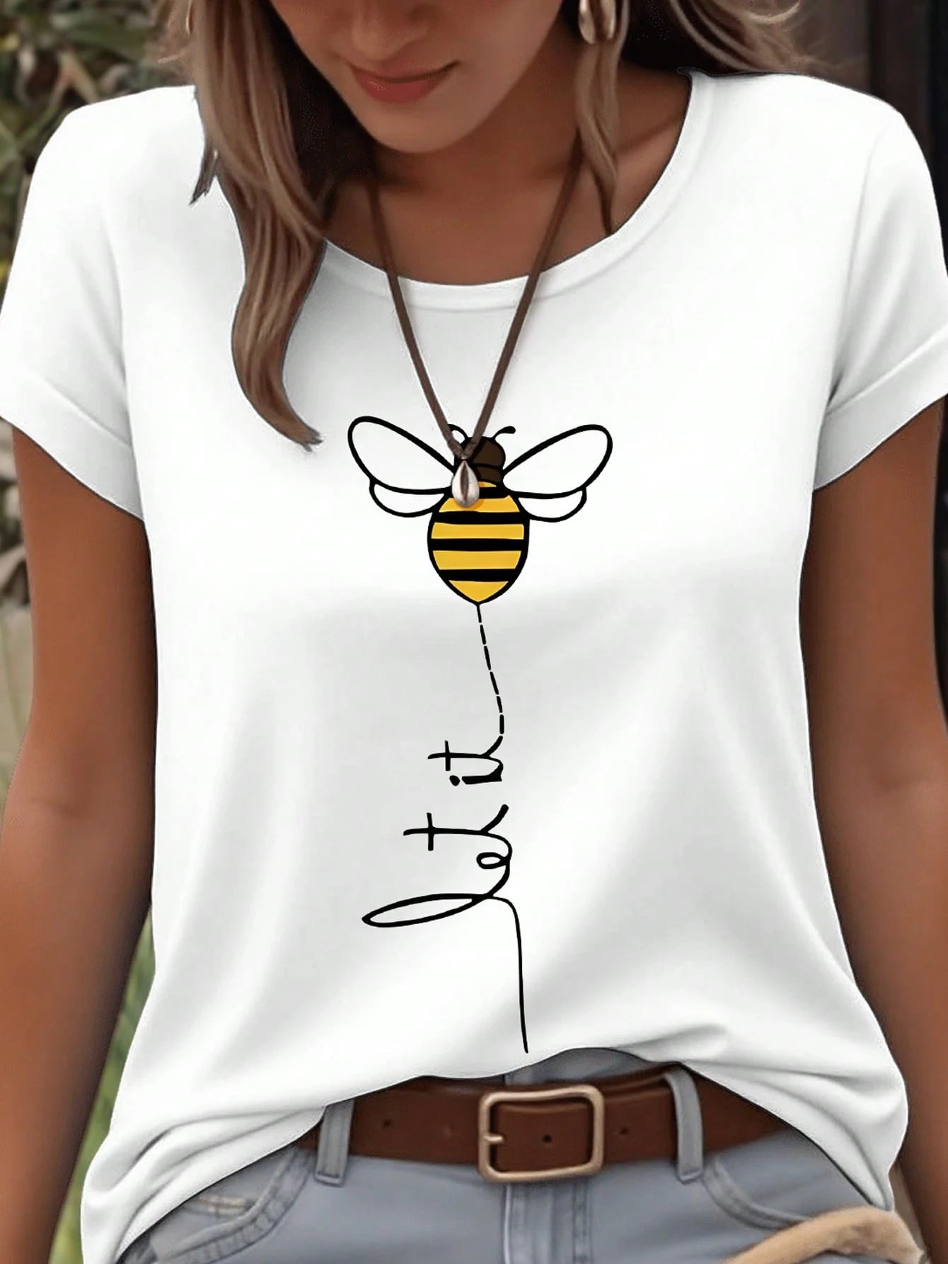 EMERY ROSE Minimalist Animal Print Round Neck Short Sleeve Plus Size T-Shirt