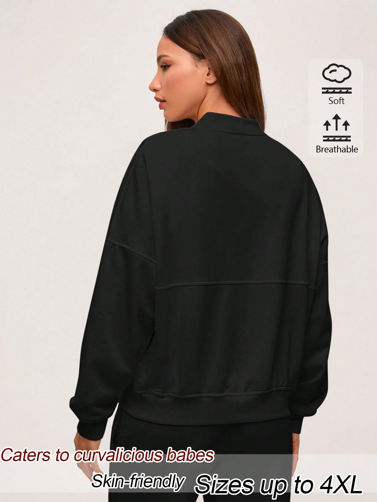 EMERY ROSE Plus Size Minimalist Street Fashion Zipper Long Sleeve Jacket Fall